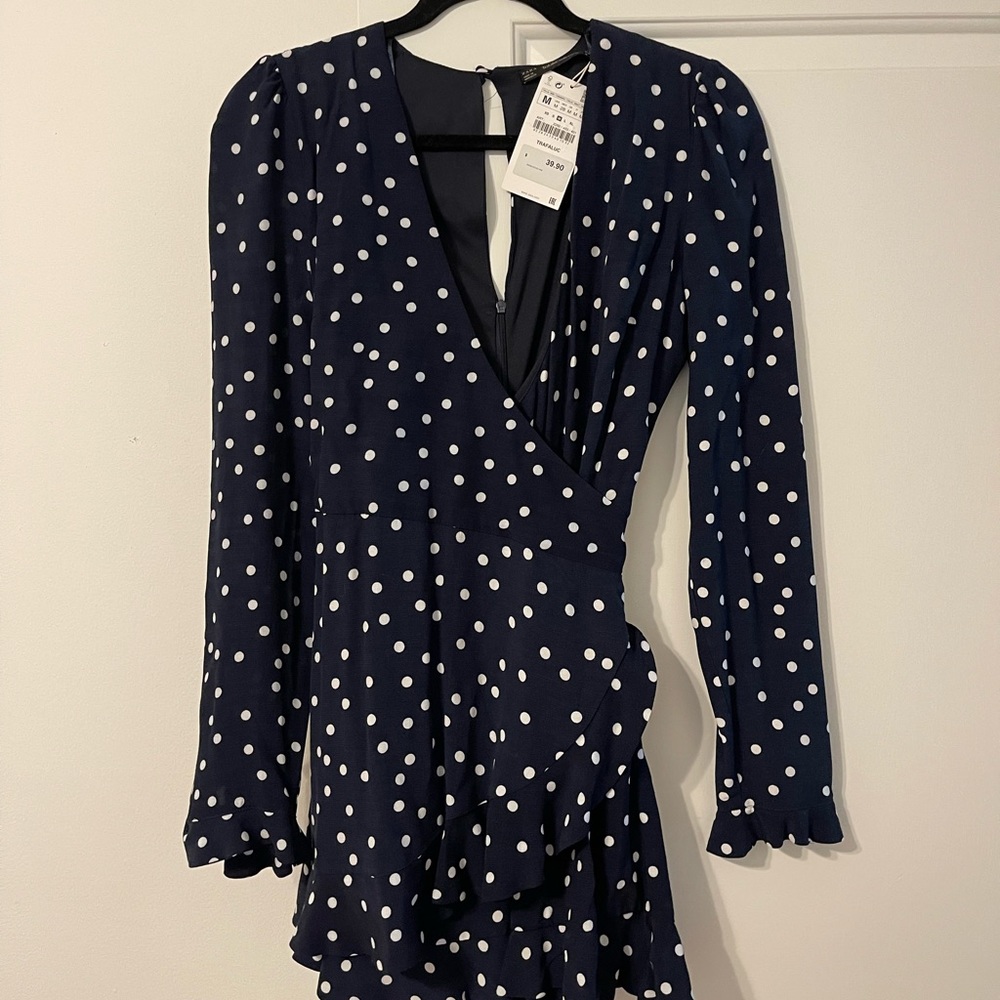 NAVY BLUE POLKA DOT size Medium ZARA BRAND NEW shorts romper wraparound